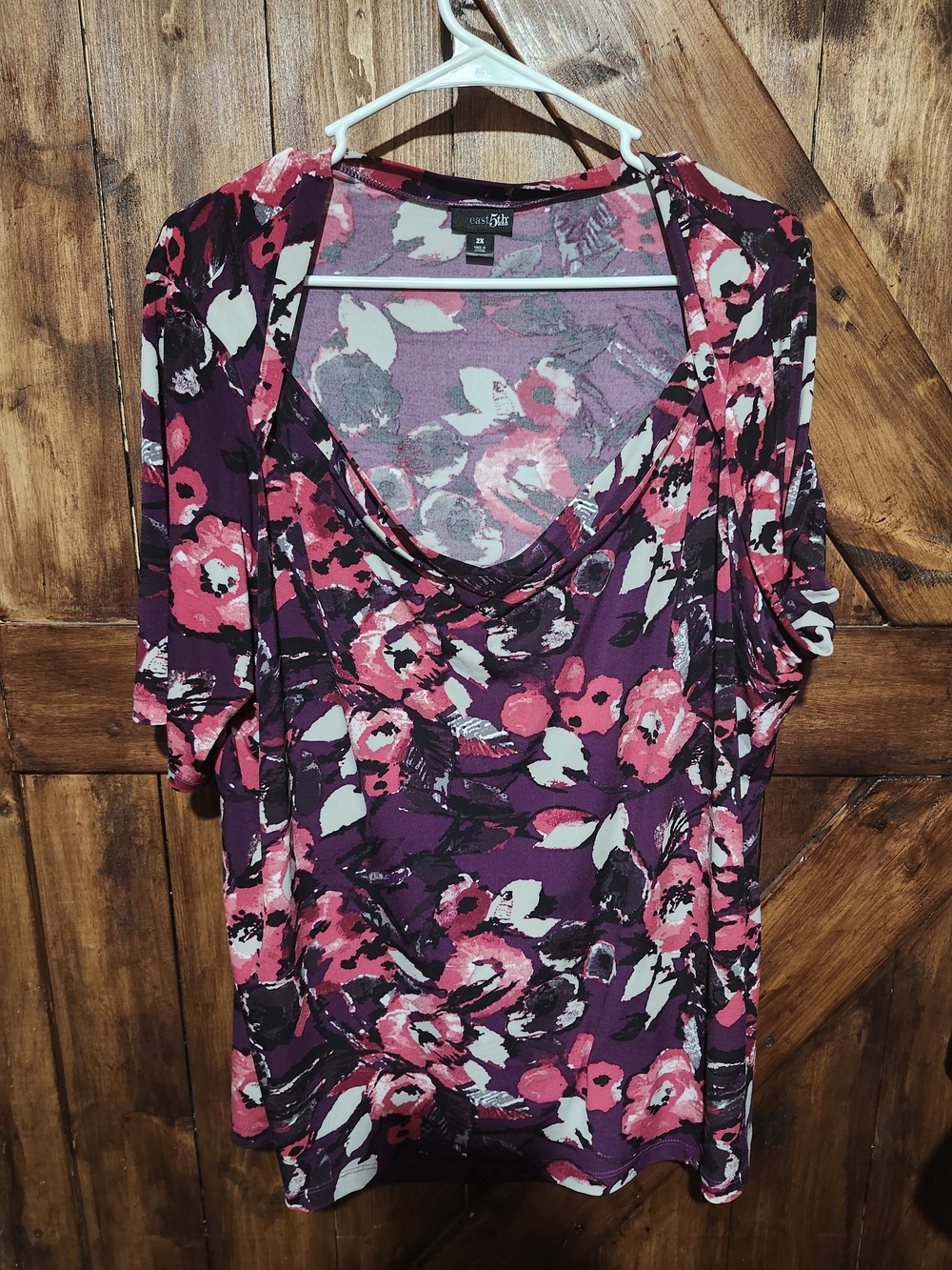 Diamond neck floral women's top - Purple/Pink